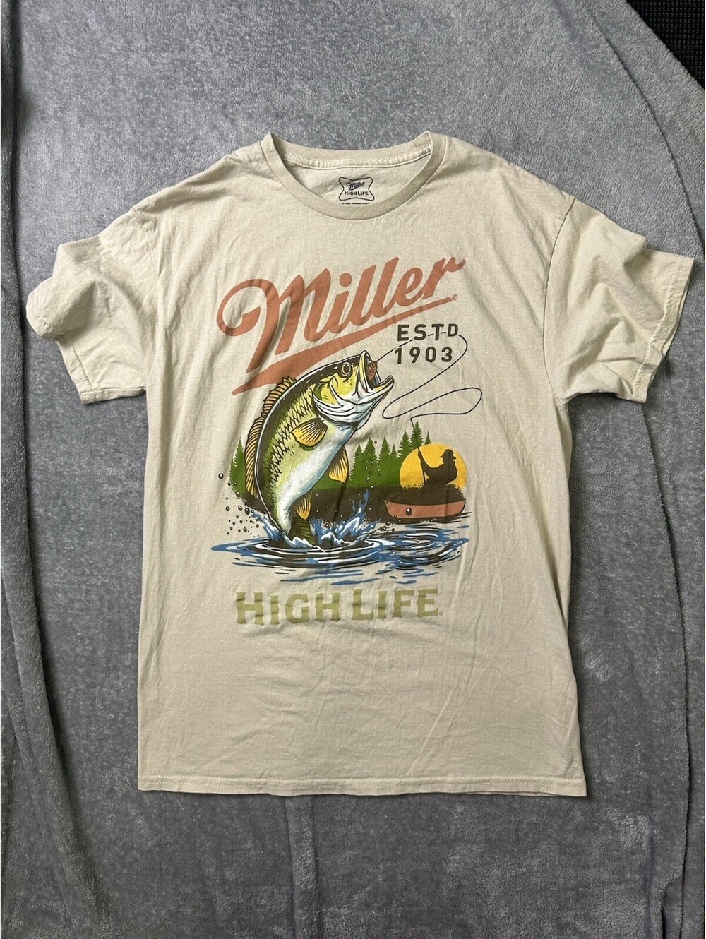 Miller High Life Beer Fishing Shirt Mens M Bass Outdoors Graphic Tee